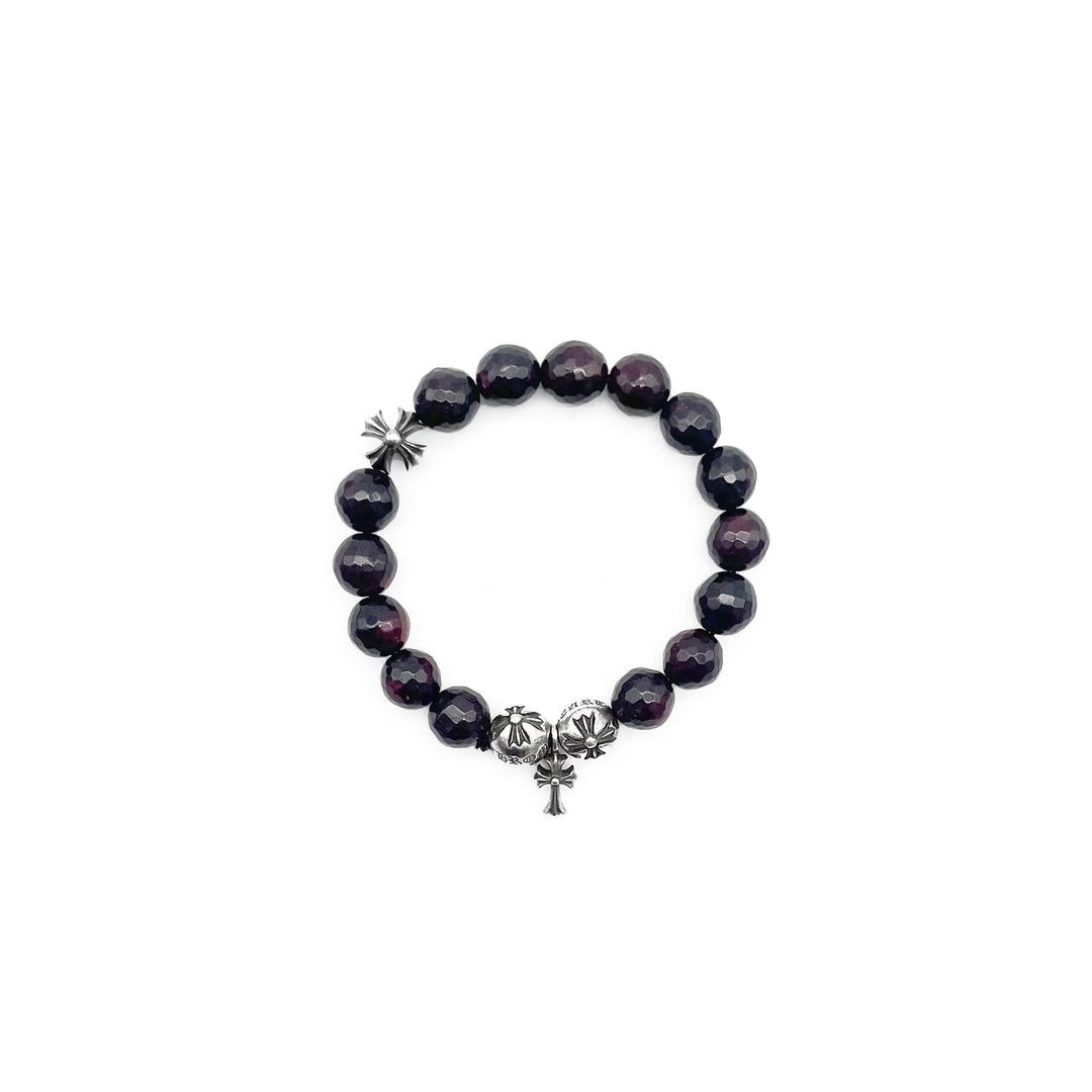 Chrome Hearts 10mm Garnet Silver Cross Beaded Bracelet - SHENGLI ROAD MARKET