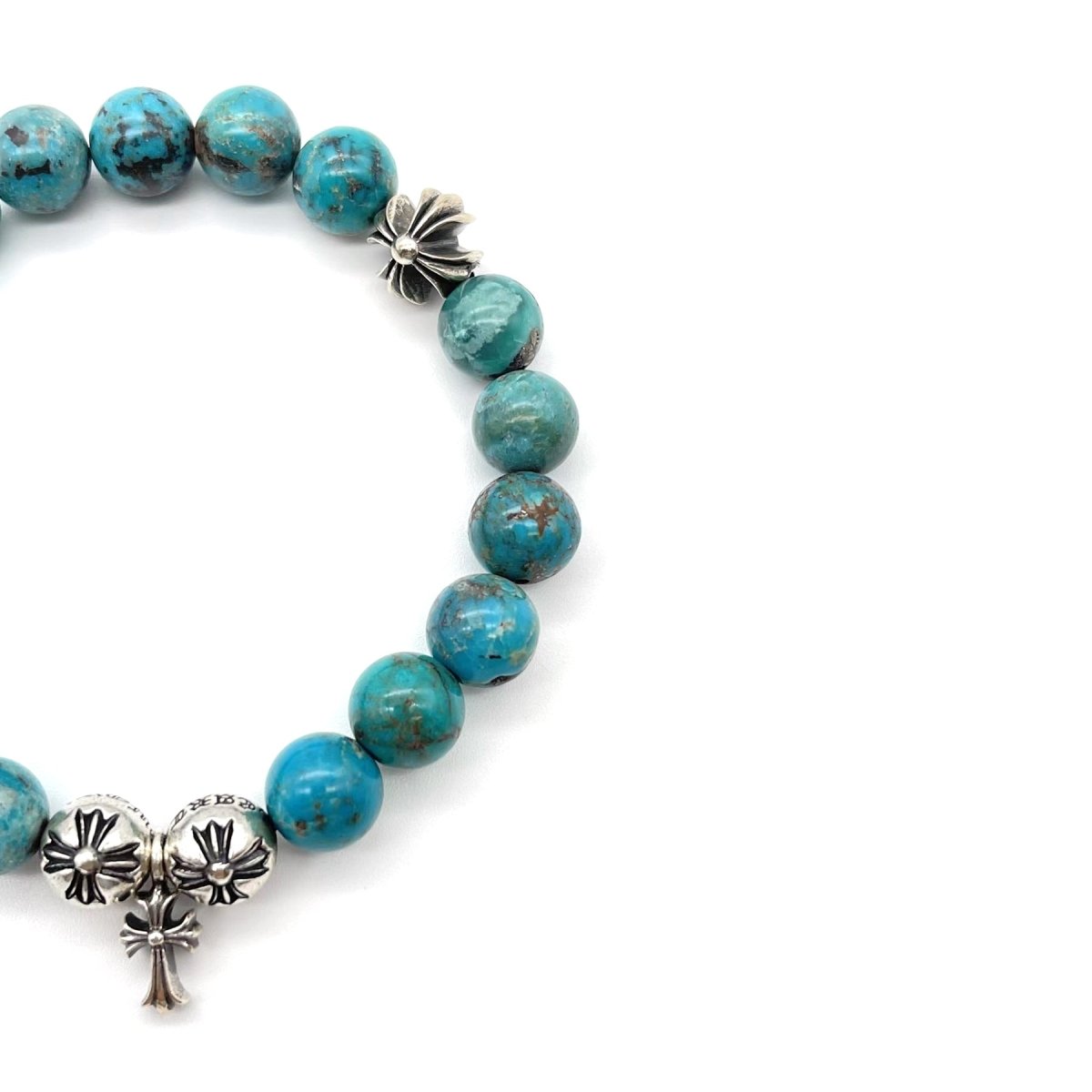 アクセサリー CHROME HEARTS BEAD Bracelet Turquoise Chrome Hearts 8mm Beaded Turquoise Silver Bracelet - SRM