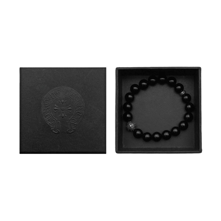 Chrome Hearts 10mm Obsidian Silver Cross Beaded Bracelet - SHENGLI ROAD MARKET