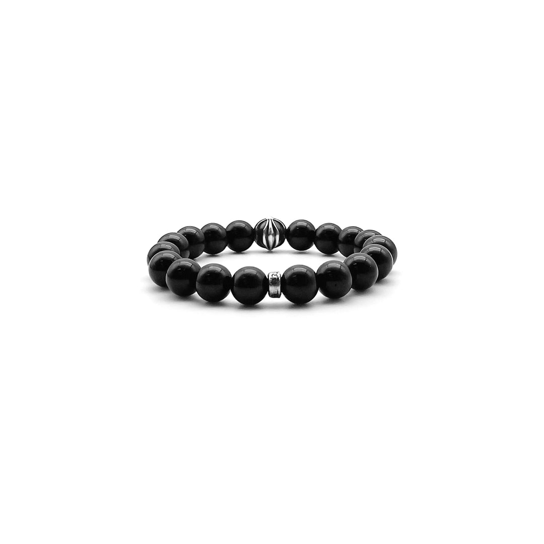 Chrome Hearts 10mm Obsidian Silver Cross Beaded Bracelet - SHENGLI ROAD MARKET