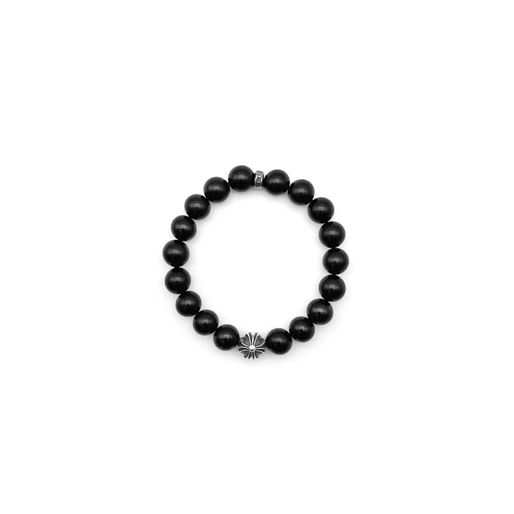 Chrome Hearts 10mm Obsidian Silver Cross Beaded Bracelet - SHENGLI ROAD MARKET