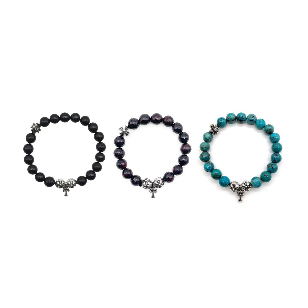 Chrome Hearts 10mm Silver Cross Drop Beaded Bracelet - SHENGLI ROAD MARKET