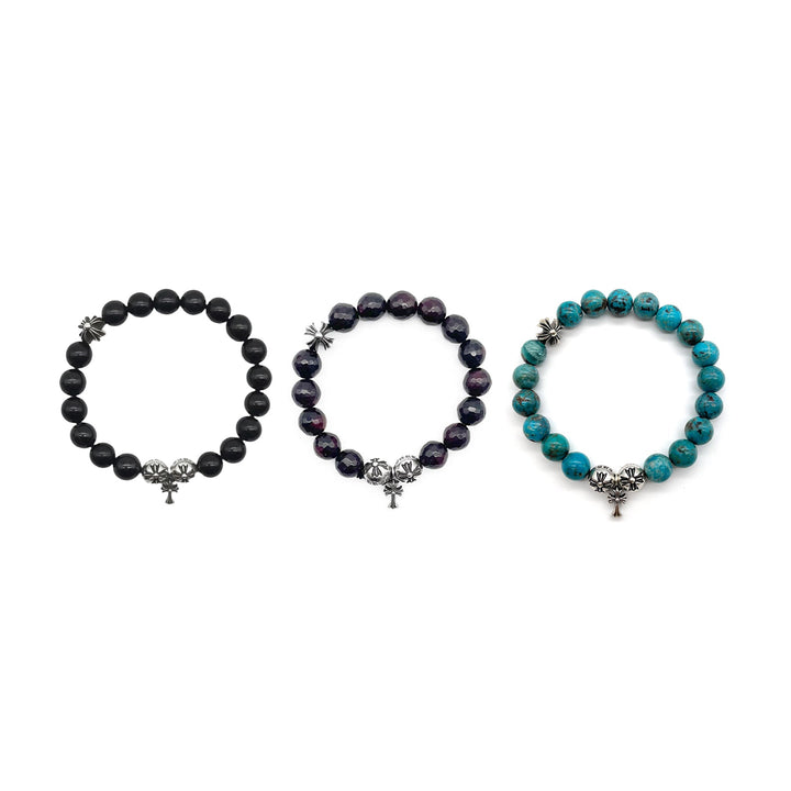 Chrome Hearts 10mm Silver Cross Drop Beaded Bracelet - SHENGLI ROAD MARKET