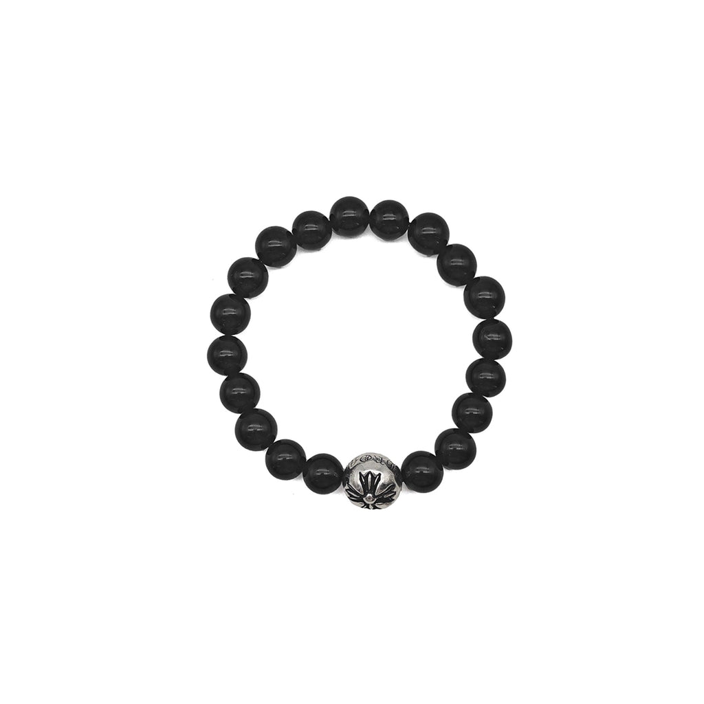 CHROME HEARTS 10mm ビーズブレス ブラック/ホワイト Chrome Hearts 10mm Single Silver Bead Cross Bracelet - SRM
