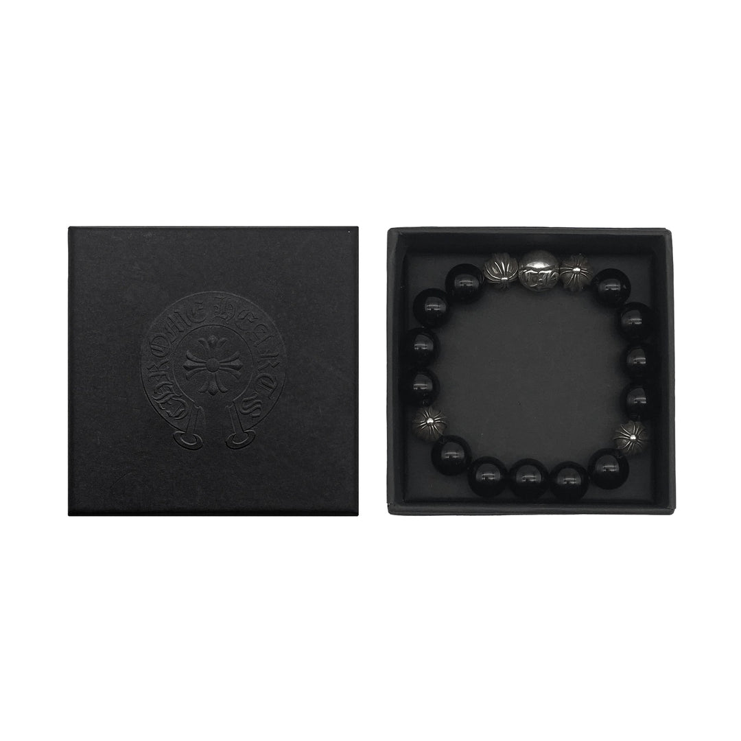 Chrome Hearts 12mm Black 5 Silver Bead Cross Bracelet - SHENGLI ROAD MARKET