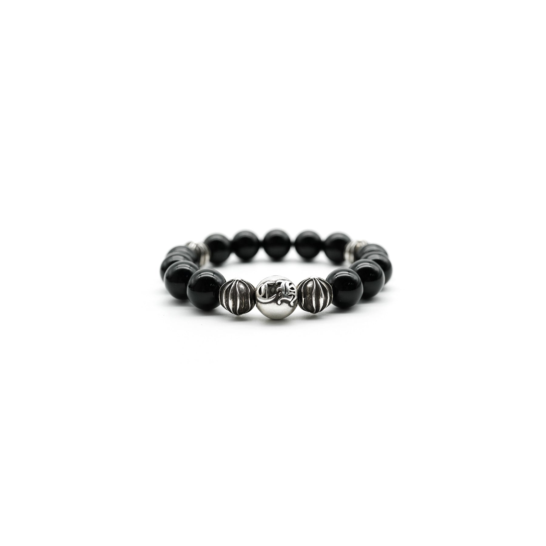 Chrome Hearts 12mm Black 5 Silver Bead Cross Bracelet - SRM