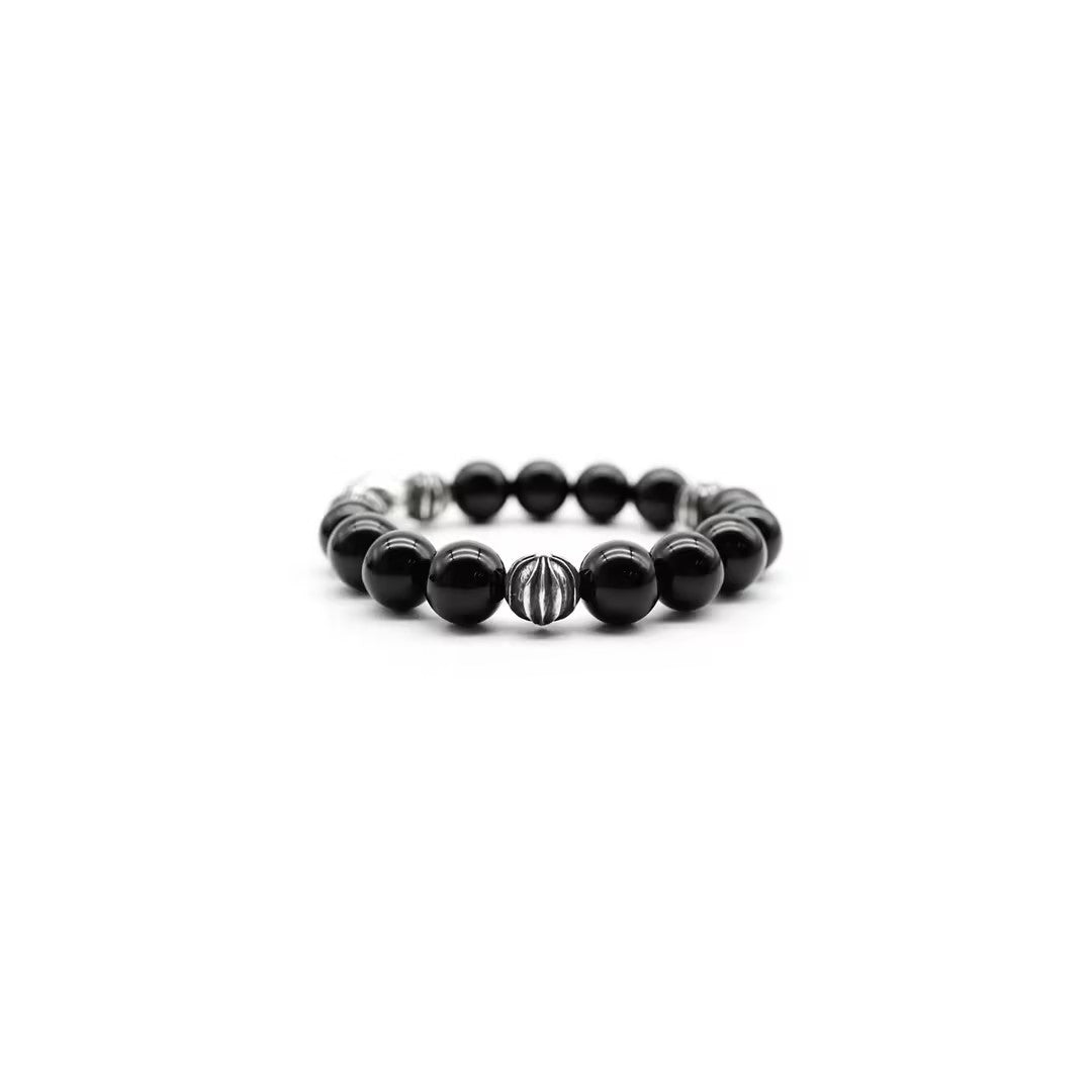 Chrome Hearts 12mm Black 5 Silver Bead Cross Bracelet - SHENGLI ROAD MARKET