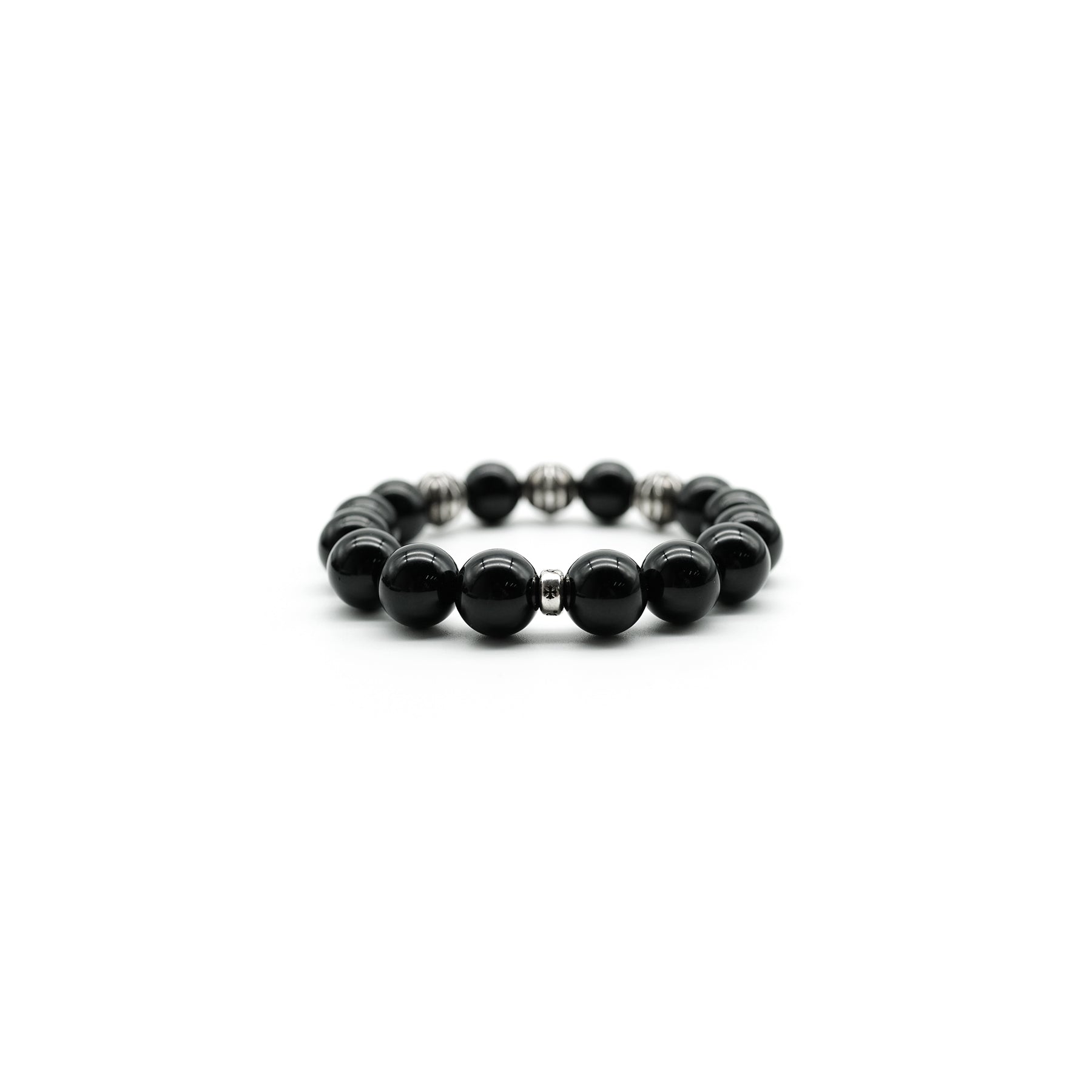 Chrome Hearts 12mm Beaded Obsidian Silver Bracelet - SRM – SHENGLI