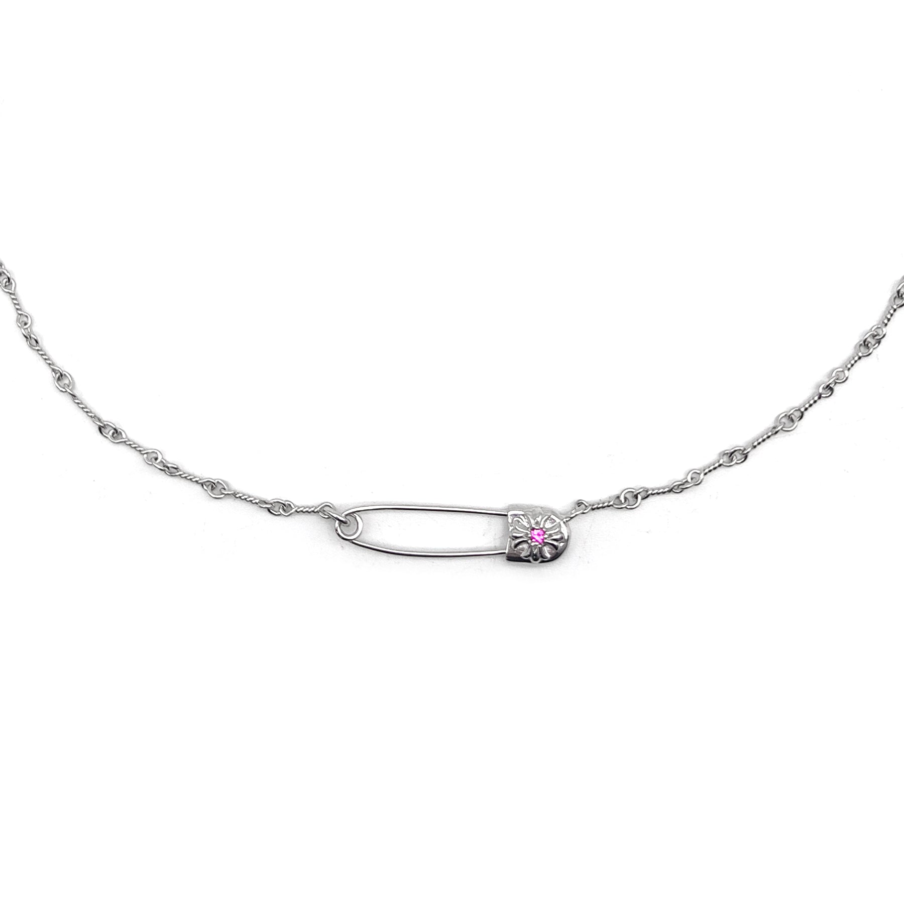 Chrome Hearts 18K Twist Chain Pink Saph Safty Pin Necklace
