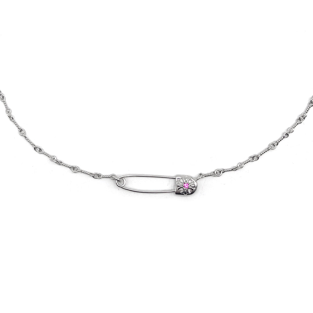 Chrome Hearts 18K Twist Chain Pink Saph Charm Cross Safty Pin Necklace - SHENGLI ROAD MARKET