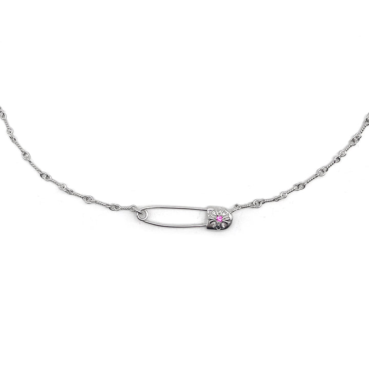 Chrome Hearts 18K Twist Chain Pink Saph Charm Cross Safty Pin Necklace - SHENGLI ROAD MARKET