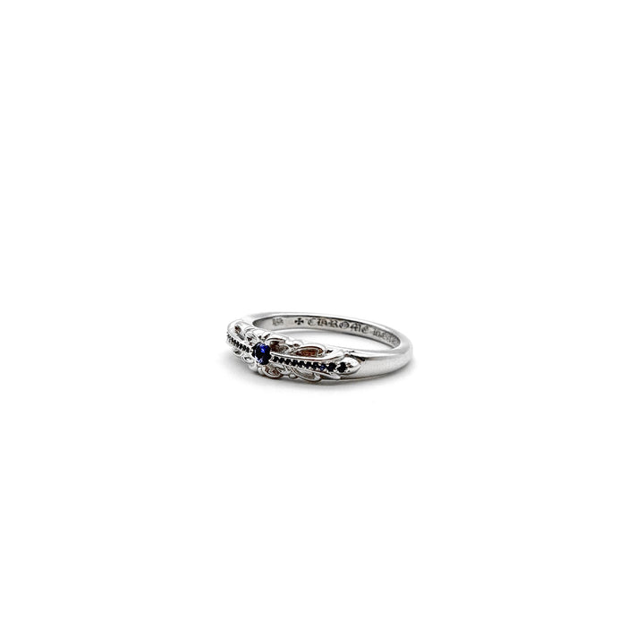 Chrome Hearts 18K White Gold Blue Saph Baby Classic Floral Cross Ring - SHENGLI ROAD MARKET