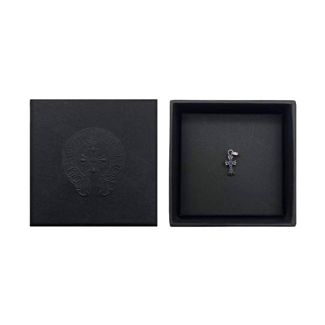 Chrome Hearts 18K White Gold Blue Saph Babyfat Cross Charm Pendant - SHENGLI ROAD MARKET