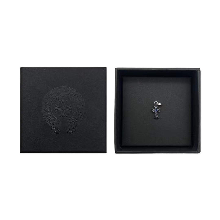 Chrome Hearts 18K White Gold Blue Saph Babyfat Cross Charm Pendant - SHENGLI ROAD MARKET