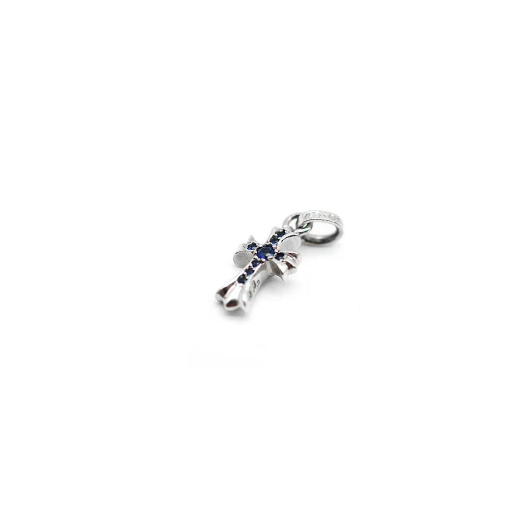 Chrome Hearts 18K White Gold Blue Saph Babyfat Cross Charm Pendant - SHENGLI ROAD MARKET