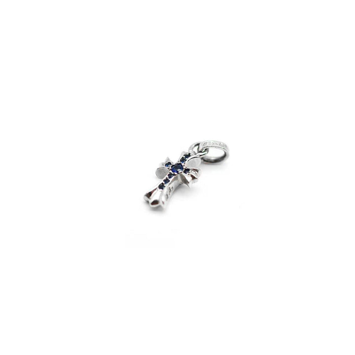 Chrome Hearts 18K White Gold Blue Saph Babyfat Cross Charm Pendant - SHENGLI ROAD MARKET