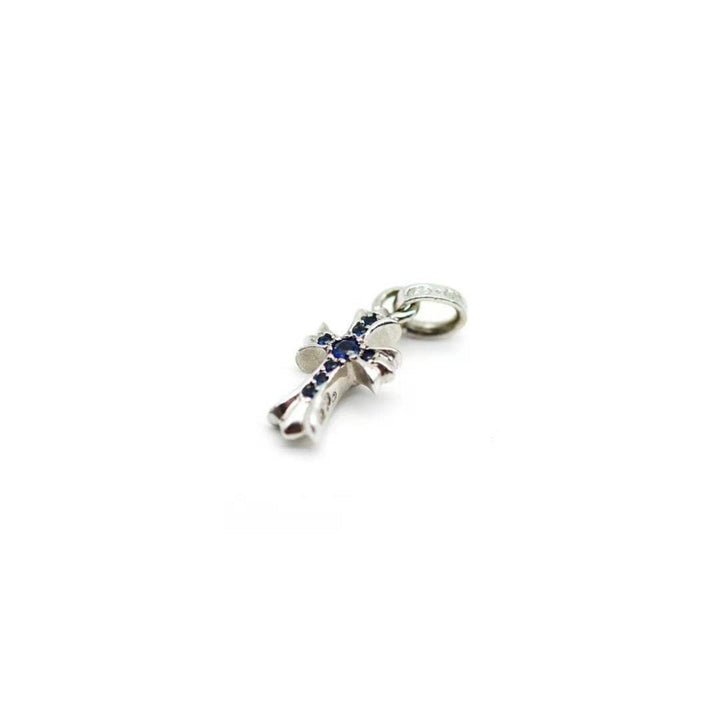 Chrome Hearts 18K White Gold Blue Saph Babyfat Cross Charm Pendant - SHENGLI ROAD MARKET