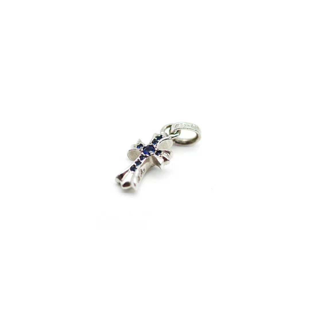 Chrome Hearts 18K White Gold Blue Saph Babyfat Cross Charm Pendant - SHENGLI ROAD MARKET