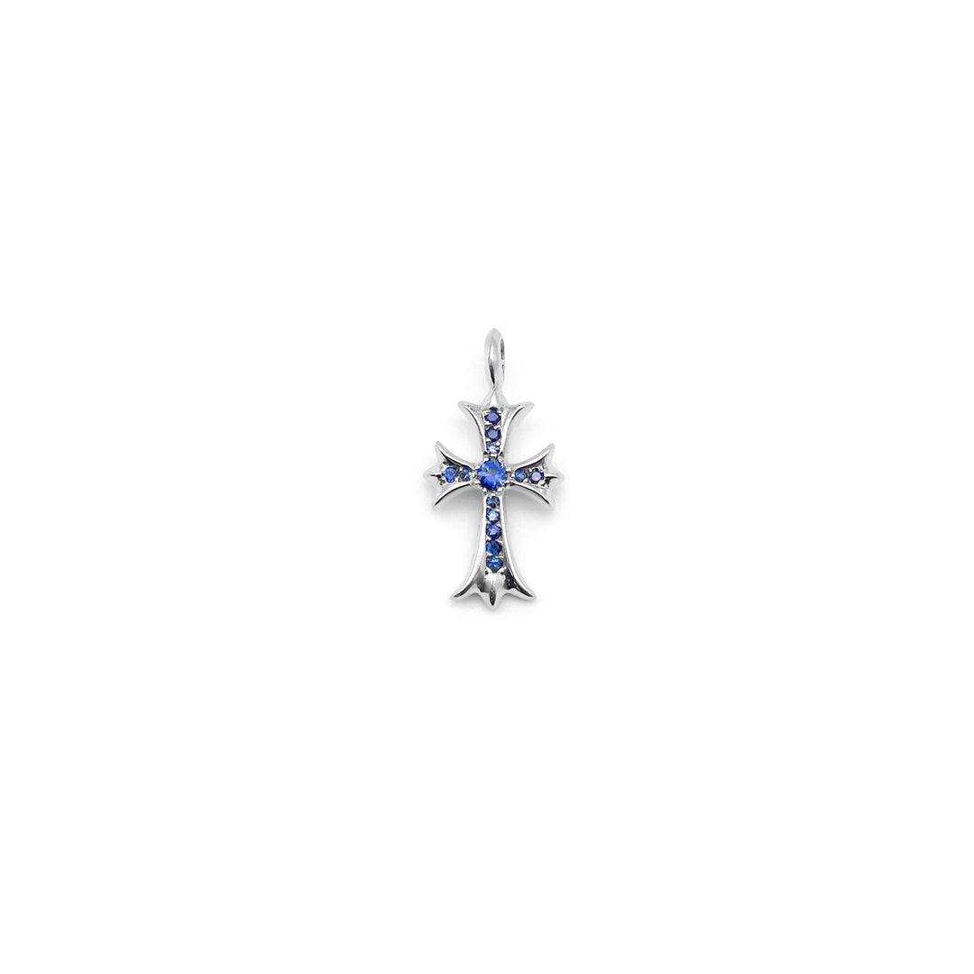 Chrome Hearts 18K White Gold Blue Saph Tiny Cross Charm Pendant - SHENGLI ROAD MARKET