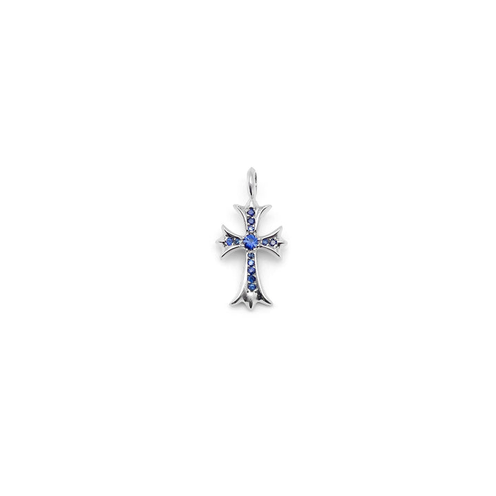 Chrome Hearts 18K White Gold Blue Saph Tiny Cross Charm Pendant - SHENGLI ROAD MARKET