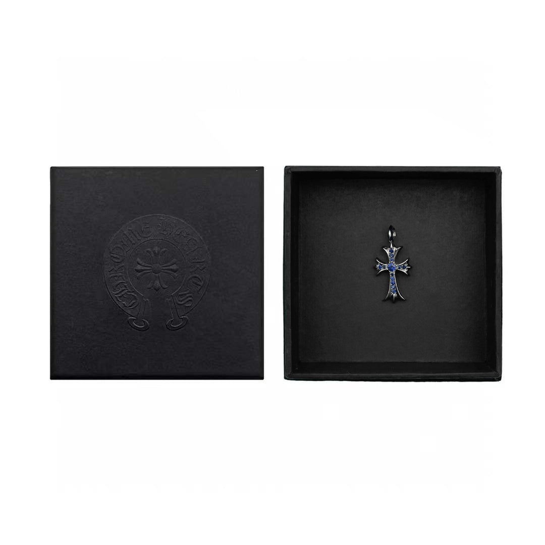 Chrome Hearts 18K White Gold Blue Saph Tiny Cross Charm Pendant - SHENGLI ROAD MARKET