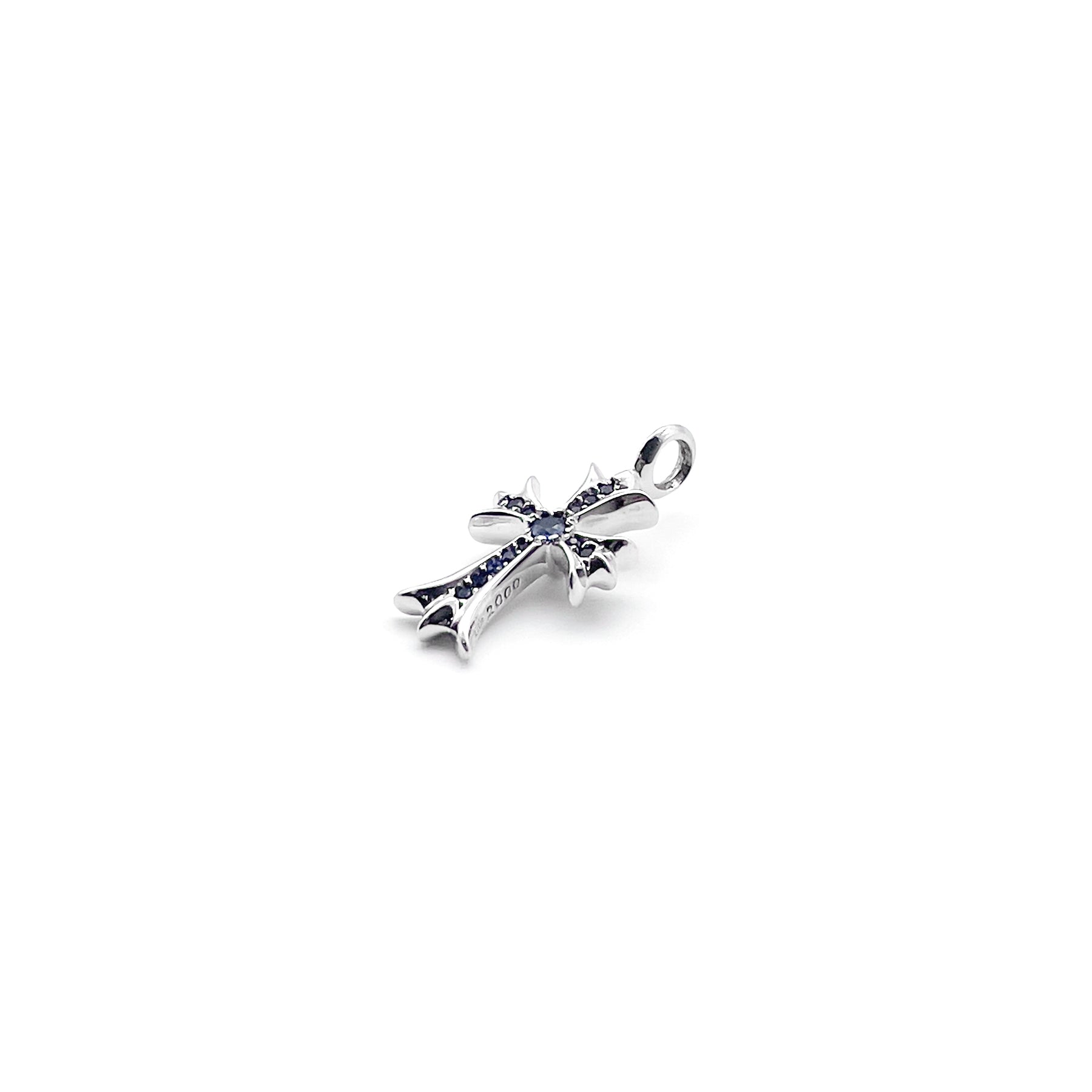 Chrome Hearts 18K White Gold Blue Saph Tiny Cross Charm Pendant