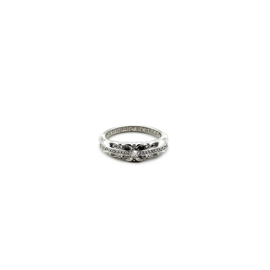 Chrome Hearts 18K White Gold Diamonds Baby Classic Floral Cross Ring - SHENGLI ROAD MARKET