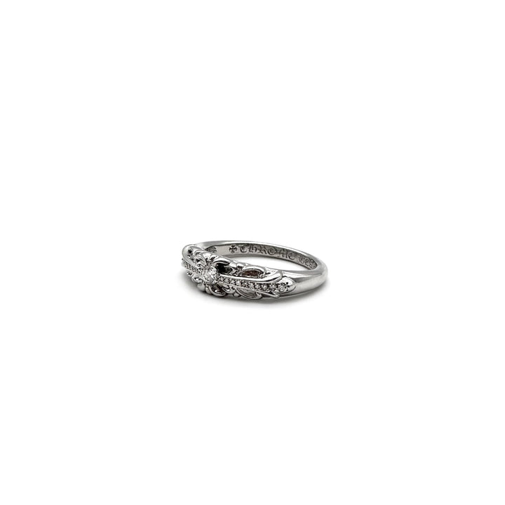 Chrome Hearts 18K White Gold Diamonds Baby Classic Floral Cross Ring - SHENGLI ROAD MARKET