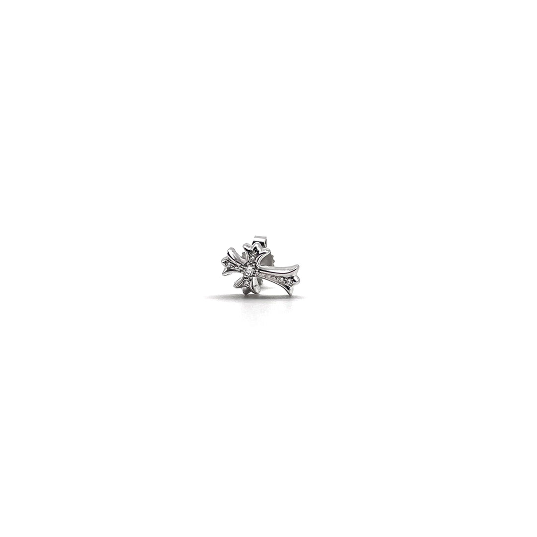 Chrome Hearts 18K White Gold Diamonds Cross Earring Stud - SHENGLI ROAD MARKET
