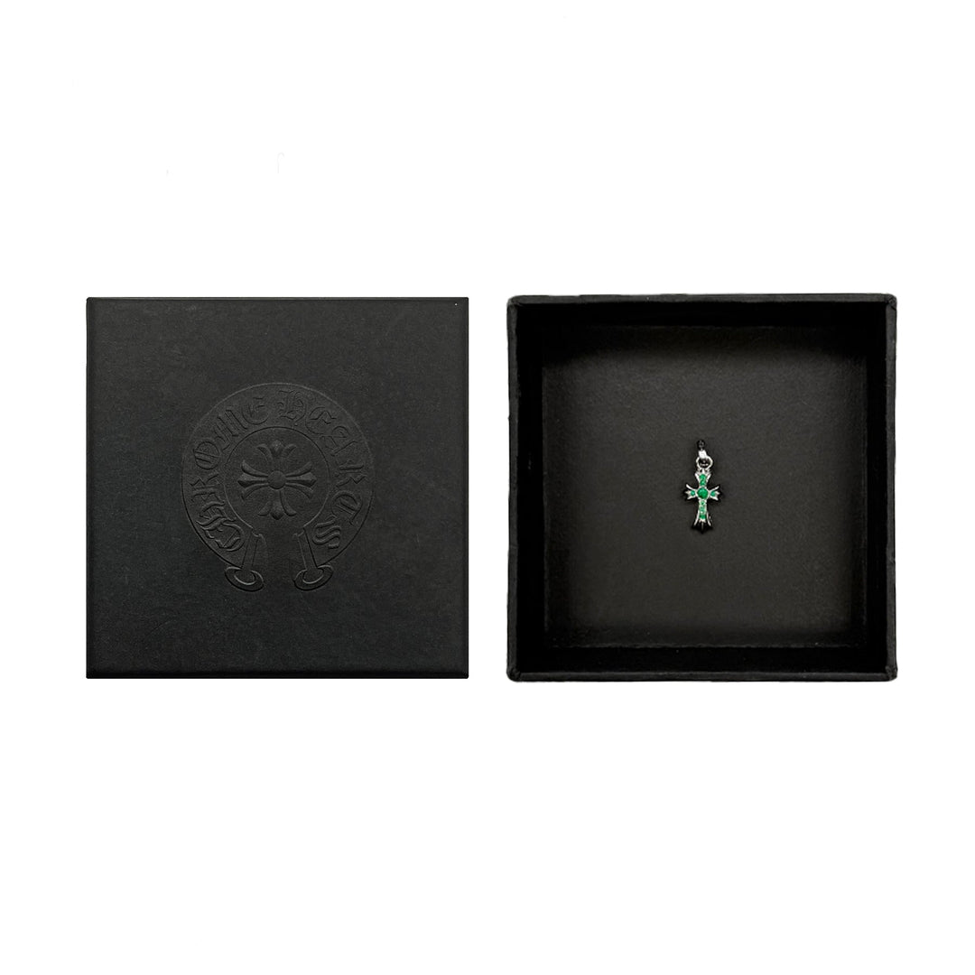 Chrome Hearts 18K White Gold Emerald Babyfat Cross Charm Pendant - SHENGLI ROAD MARKET
