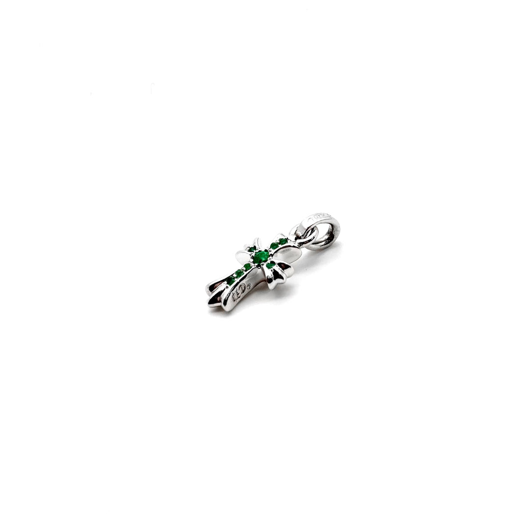 Chrome Hearts 18K White Gold Emerald Babyfat Cross Charm Pendant - SHENGLI ROAD MARKET