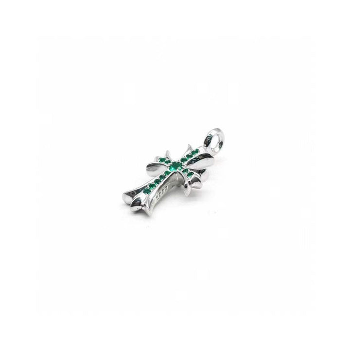 Chrome Hearts 18K White Gold Emerald Tiny Cross Pendant - SHENGLI ROAD MARKET