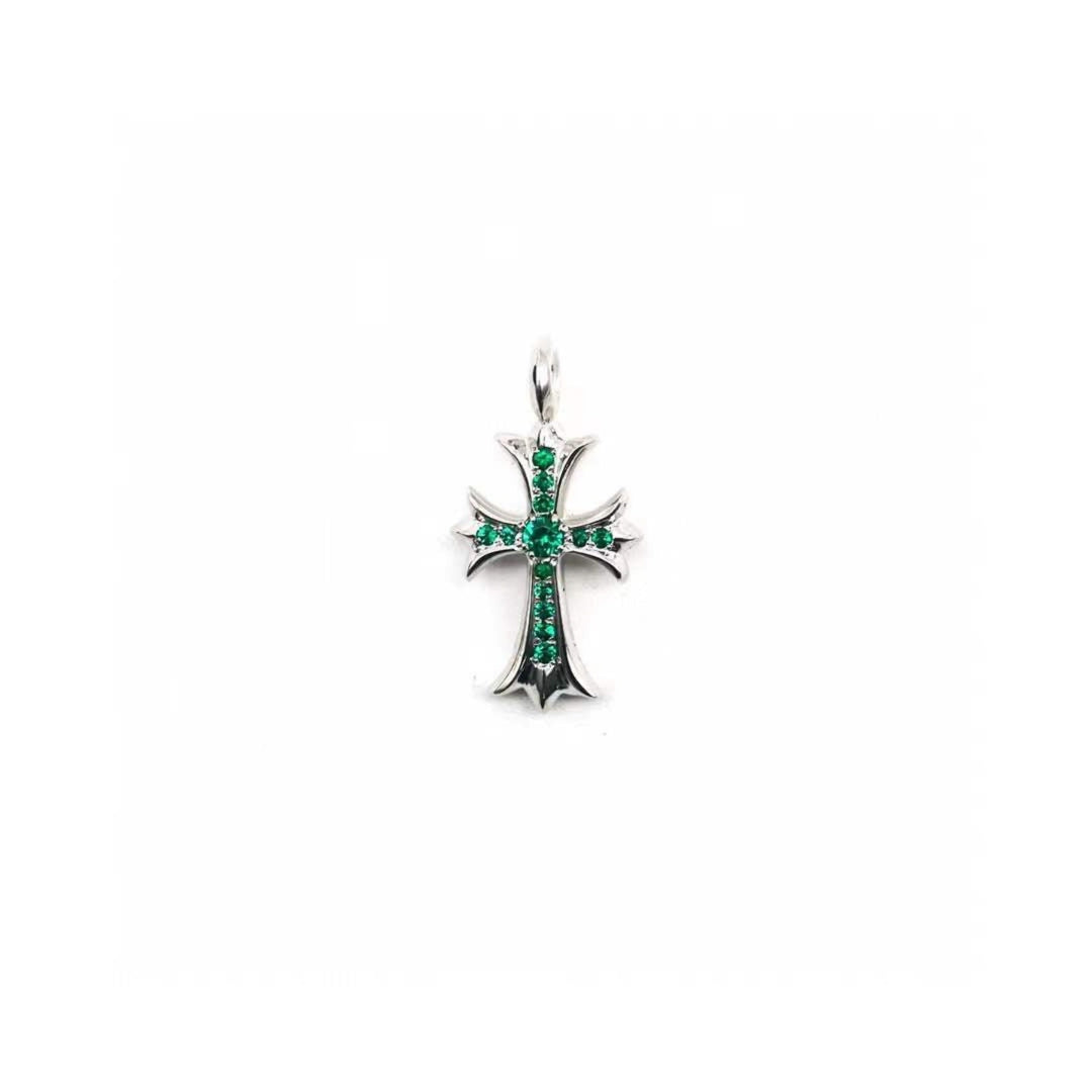 Chrome Hearts 18K White Gold Emerald Tiny Cross Pendant - SHENGLI ROAD MARKET