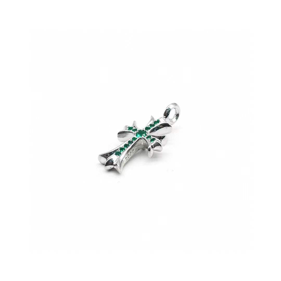 Chrome Hearts 18K White Gold Emerald Tiny Cross Pendant - SHENGLI ROAD MARKET