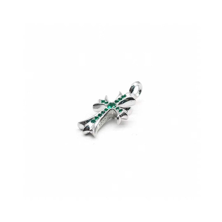 Chrome Hearts 18K White Gold Emerald Tiny Cross Pendant - SHENGLI ROAD MARKET