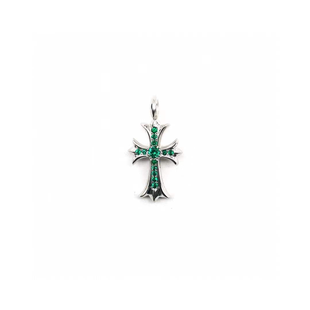 Chrome Hearts 18K White Gold Emerald Tiny Cross Pendant - SHENGLI ROAD MARKET