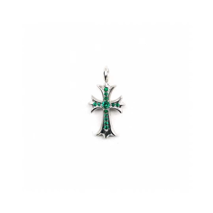 Chrome Hearts 18K White Gold Emerald Tiny Cross Pendant - SHENGLI ROAD MARKET