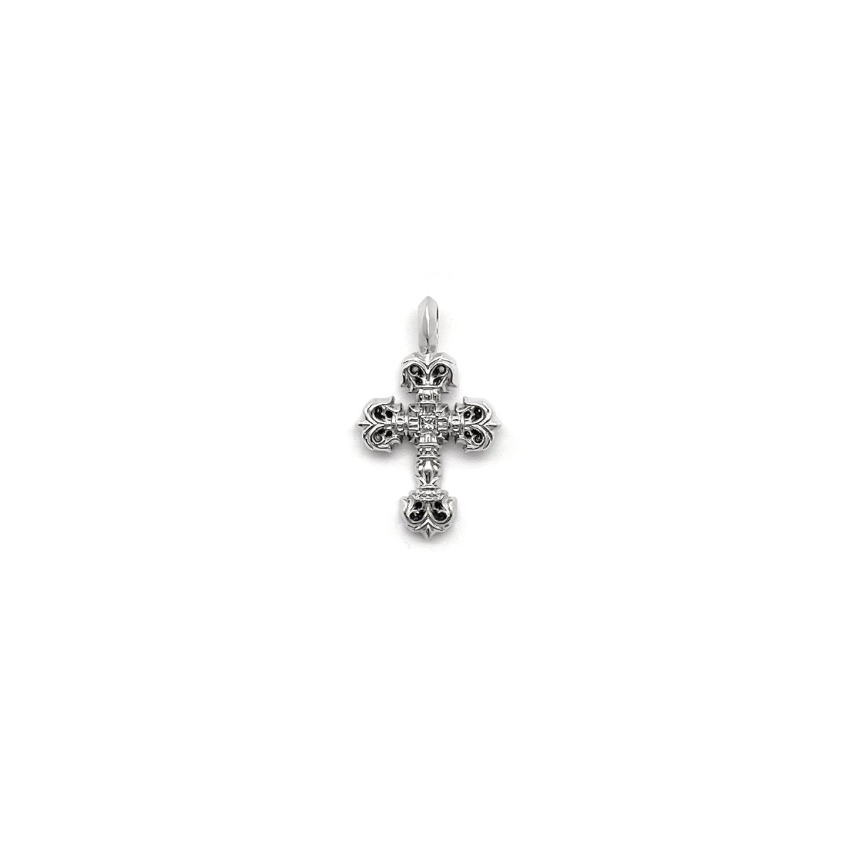 Chrome Hearts 18K White Gold Filigree Diamond Cross Charm Pendant