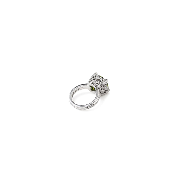 Chrome Hearts 18K White Gold Peridot Square Ring - SHENGLI ROAD MARKET