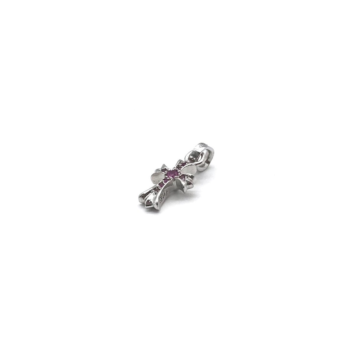 Chrome Hearts 18K White Gold Pink Saph Babyfat Cross Charm Pendant - SHENGLI ROAD MARKET