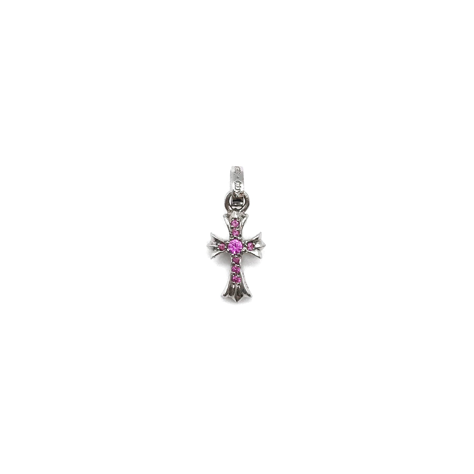 Chrome Hearts 18K White Gold Pink Saph Babyfat Cross Charm Pendant