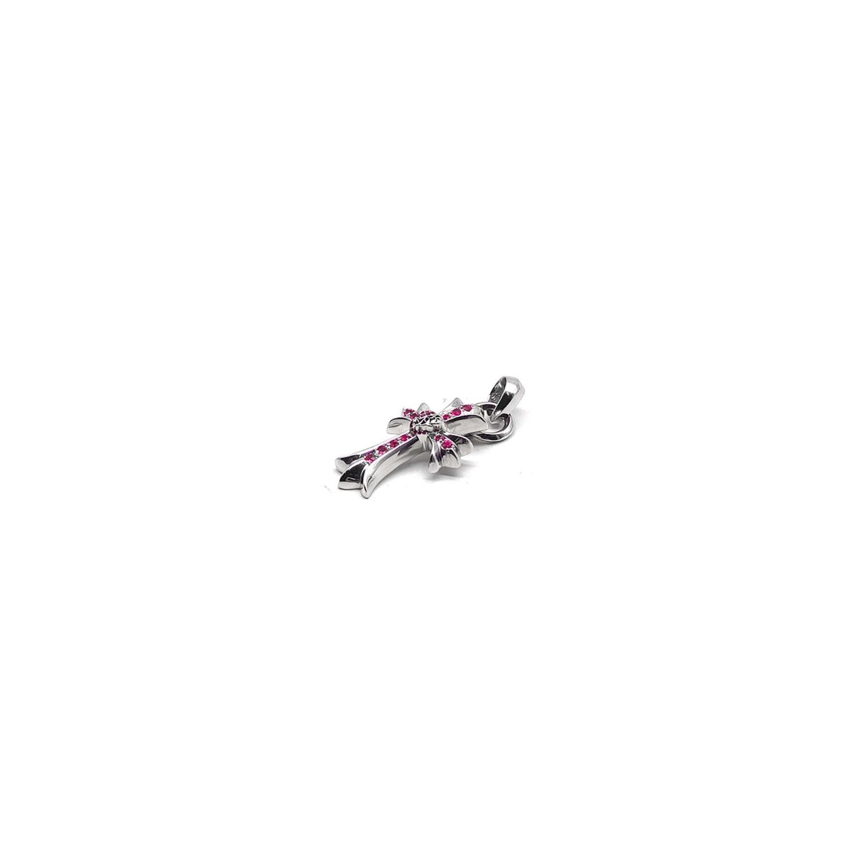Chrome Hearts 18K Pink Saph Heart Vine Cross Charm Pendant