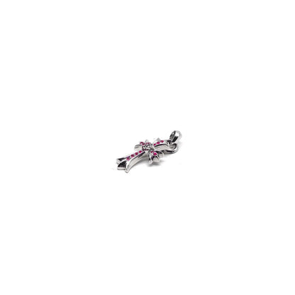 Chrome Hearts 18K White Gold Pink Saph Heart Vine Cross Charm Pendant - SHENGLI ROAD MARKET