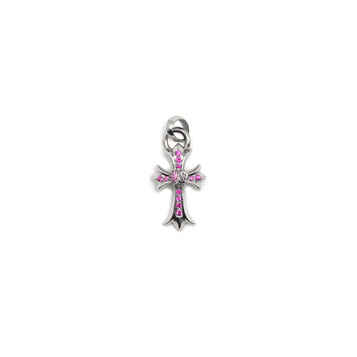 Chrome Hearts 18K White Gold Pink Saph Heart Vine Cross Charm Pendant - SHENGLI ROAD MARKET