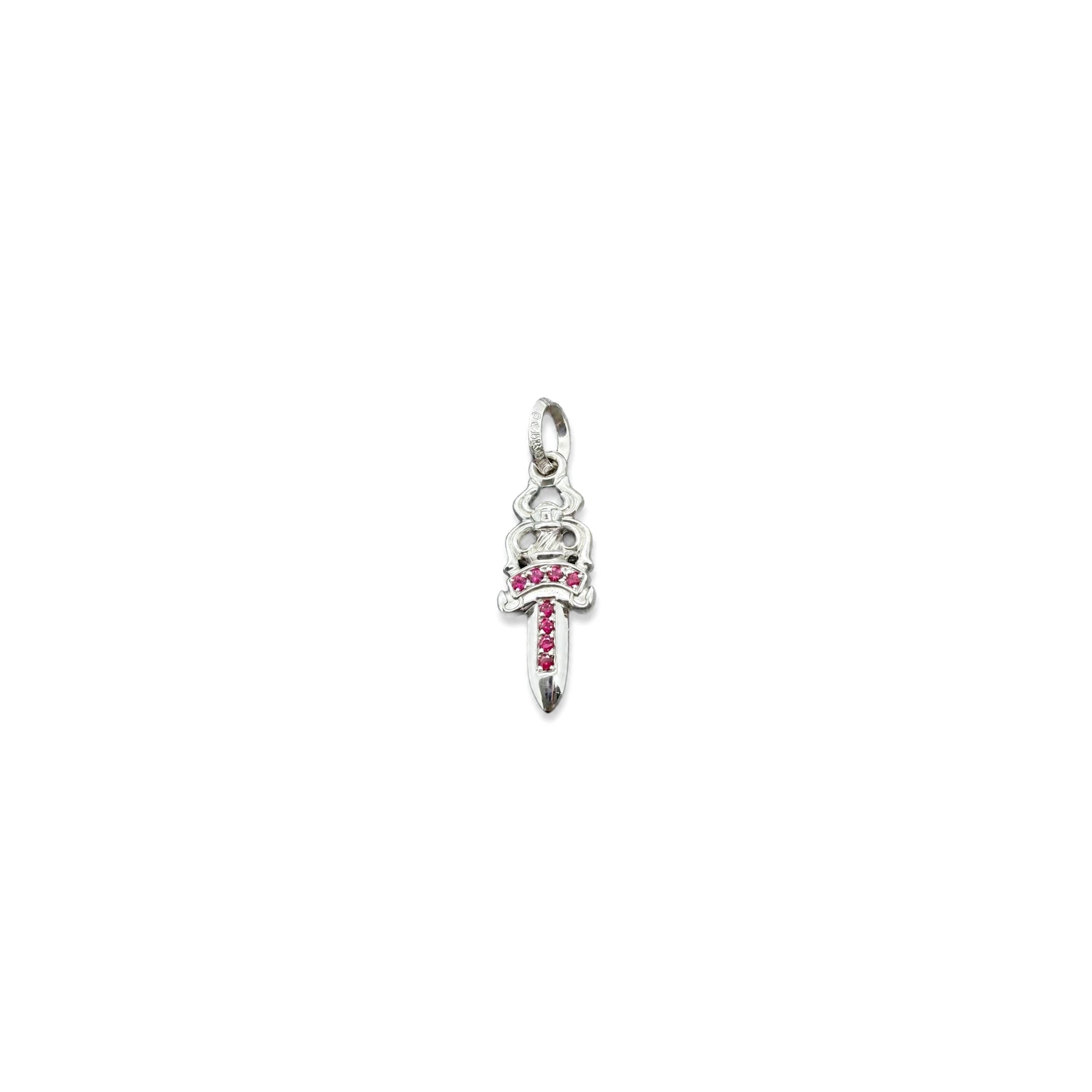 CHROME HEARTS DAGGER CHARM ルビーパヴ 正規品 Chrome Hearts 18K White Gold Pink Sapphire Dagger Charm Pendant