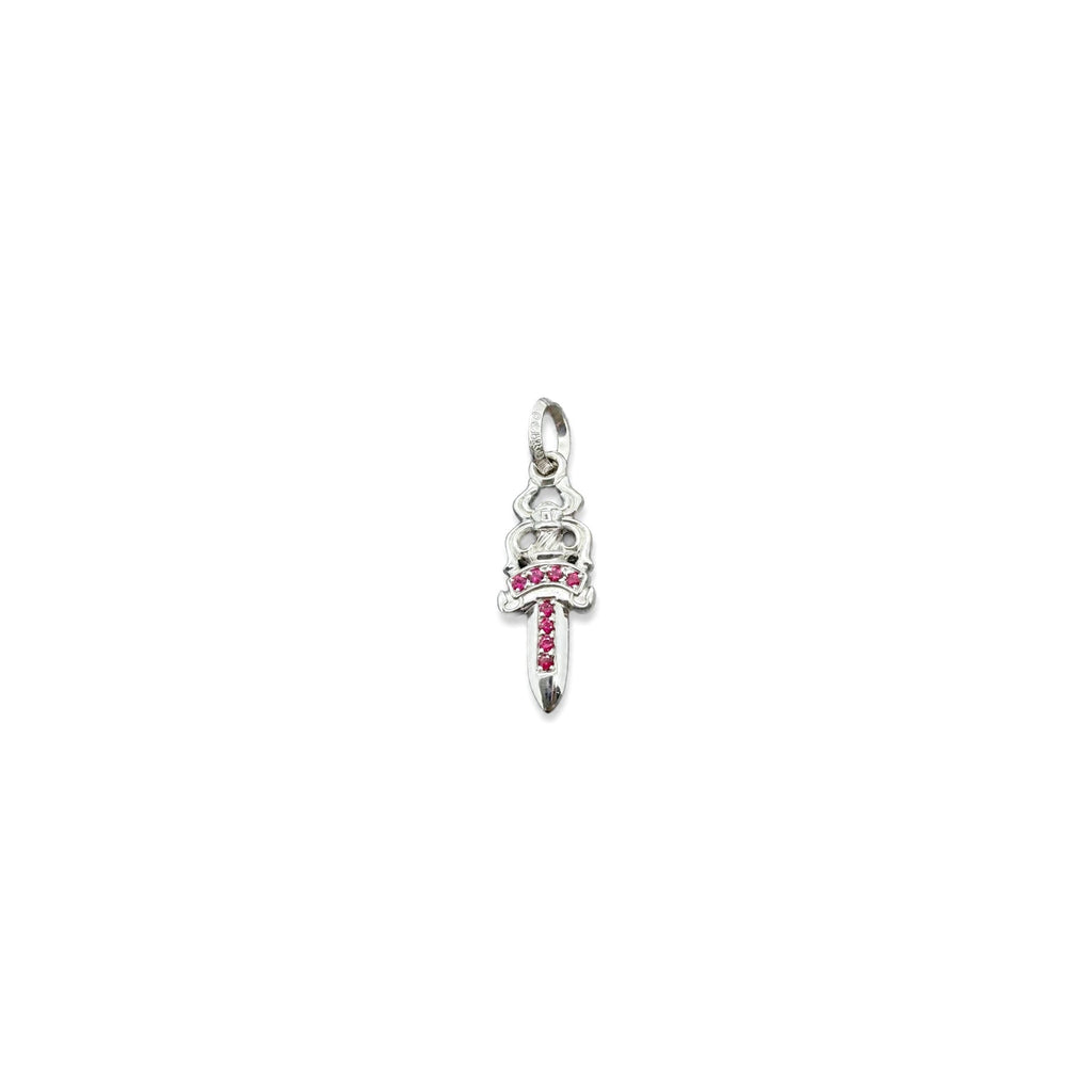 Chrome Hearts 18K White Gold Pink Sapphire Dagger Charm Pendant
