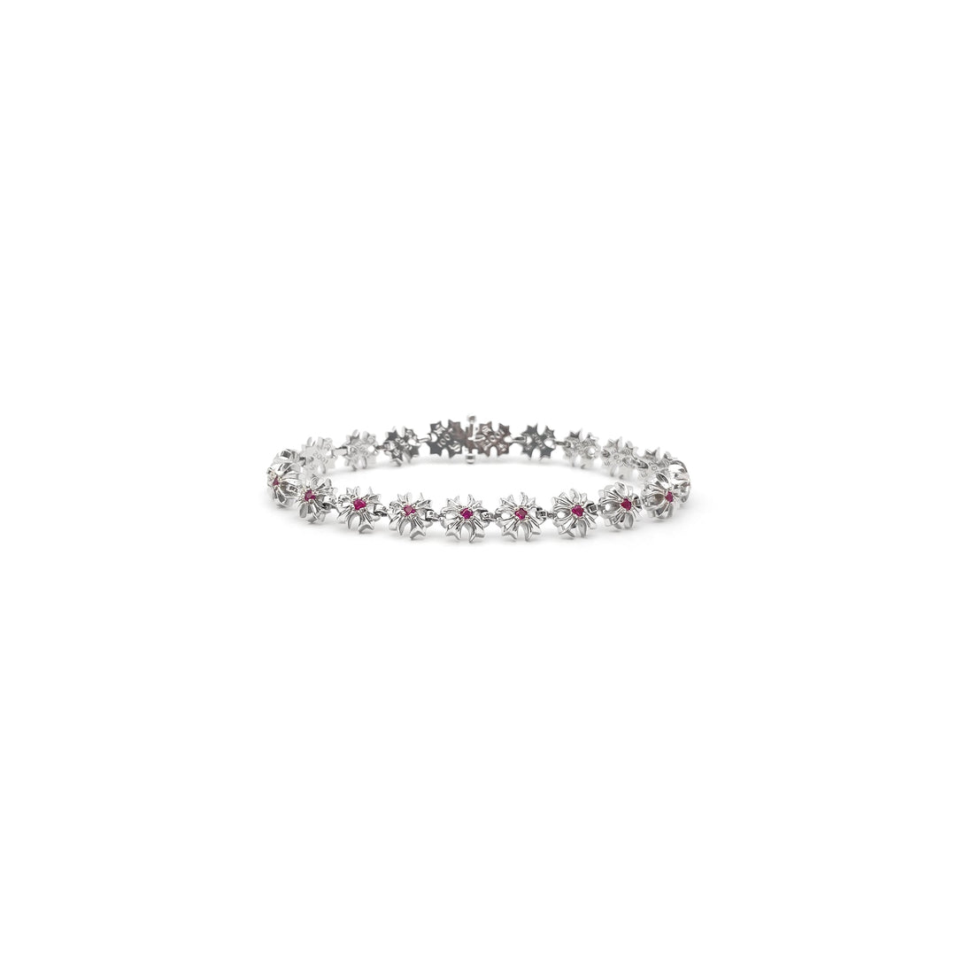 Chrome Hearts 18K White Gold Tiny Plus Cross Pink Saph ID Bracelet - SHENGLI ROAD MARKET