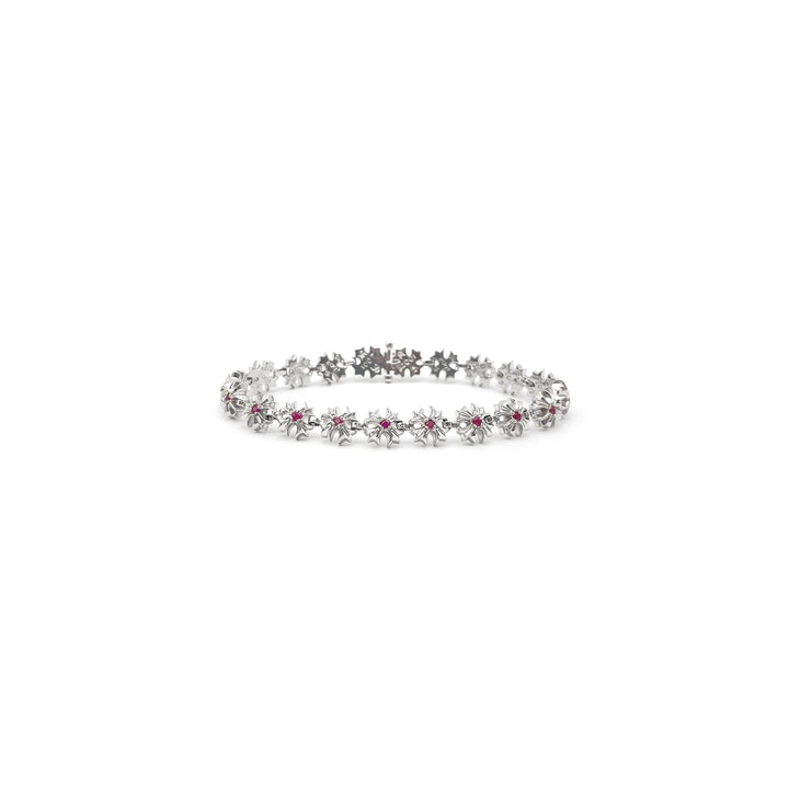 Chrome Hearts 18K White Gold Tiny Plus Cross Pink Saph ID Bracelet - SHENGLI ROAD MARKET