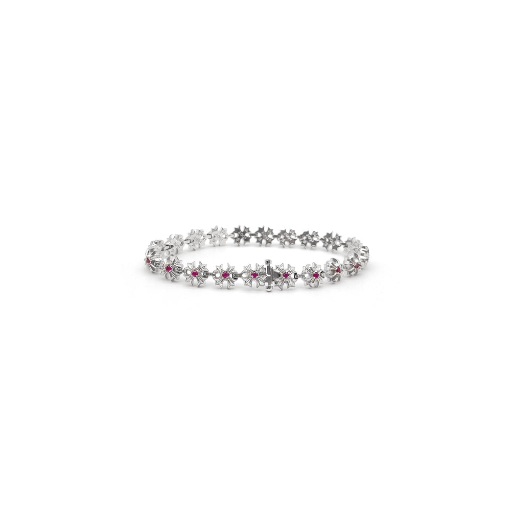 Chrome Hearts 18K White Gold Tiny Plus Cross Pink Saph ID Bracelet - SHENGLI ROAD MARKET