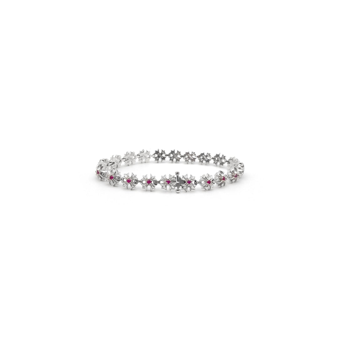Chrome Hearts 18K White Gold Tiny Plus Cross Pink Saph ID Bracelet - SHENGLI ROAD MARKET